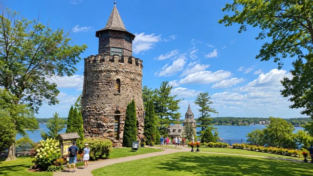 Stone Alster Tower and gardens on Heart Island during the Ultimate Heart of Thousand Islands Sightseeing Tour